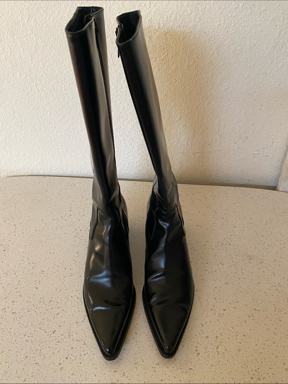 Miu Miu Black Pointed Over-the-Knee Leather Boots